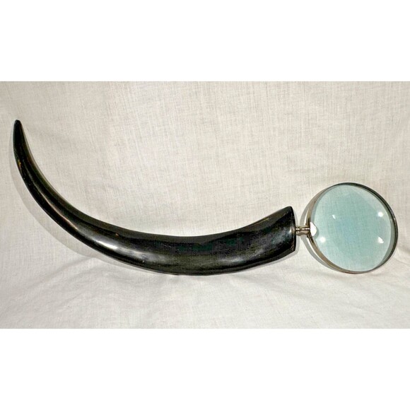 VINTAGE Giant 19"Taxidermy Horn w 5.5"Magnifying Glass-Optical Reading Magnifier - Picture 1 of 12
